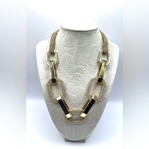 Oversized Gold Chunky Toggle Statement Necklace Rhinestones Geometric Sparkle